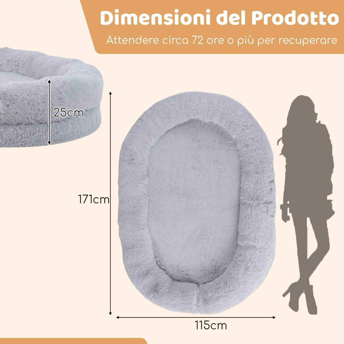 Letto per Cani Umani Con Coperta Rimovibile Cuscino Morbido Presente, Letto Pelo Finto Lavabile Adatto a Persone E Animali 2 Colori