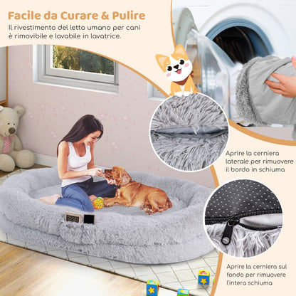 Letto per Cani Umani Con Coperta Rimovibile Cuscino Morbido Presente, Letto Pelo Finto Lavabile Adatto a Persone E Animali 2 Colori