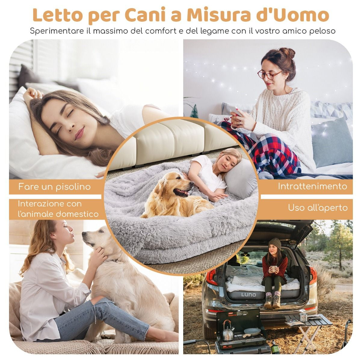 Letto per Cani Umani Con Coperta Rimovibile Cuscino Morbido Presente, Letto Pelo Finto Lavabile Adatto a Persone E Animali 2 Colori