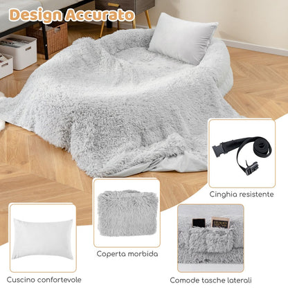 Letto per Cani Umani Con Coperta Rimovibile Cuscino Morbido Presente, Letto Pelo Finto Lavabile Adatto a Persone E Animali 2 Colori