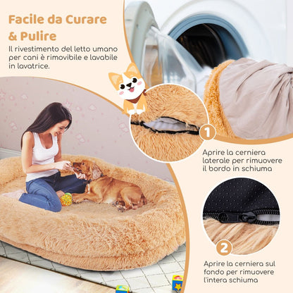 Letto per Cani Umani Con Coperta Rimovibile Cuscino Morbido Presente, Letto Pelo Finto Lavabile Adatto a Persone E Animali 2 Colori